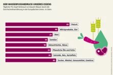 Wasseratlas Infografik: Der Wasserfußabdruck unseres Essens Täglicher Pro-Kopf-Verbrauch an blauem Wasser durch die Durchschnittsernährung in der Europäischen Union, in Litern