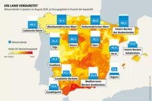 Wasseratlas Infografik: Ein Land verdurstet Wasserstände in Spanien im August 2024, je Einzugsgebiet in Prozent der Kapazität