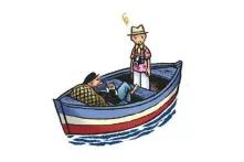 Zeichnung: Fischer und Tourist im Boot