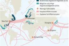 Infografik aus dem Meeresatlas: Seeverkehr, Klimabilanz, Abgaskontrollgebiete