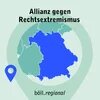 Illustration: Karte Deutschlands mit blau markierten Bundesländern. Text: „Allianz gegen Rechtsextremismus“ und „böll.regional“.