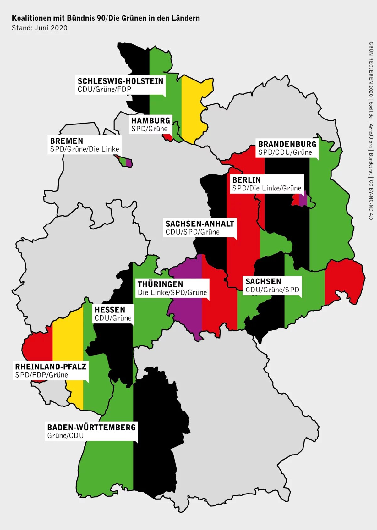 Karte: Koalitionen mit Bündnis 90/Die Grünen in den Ländern