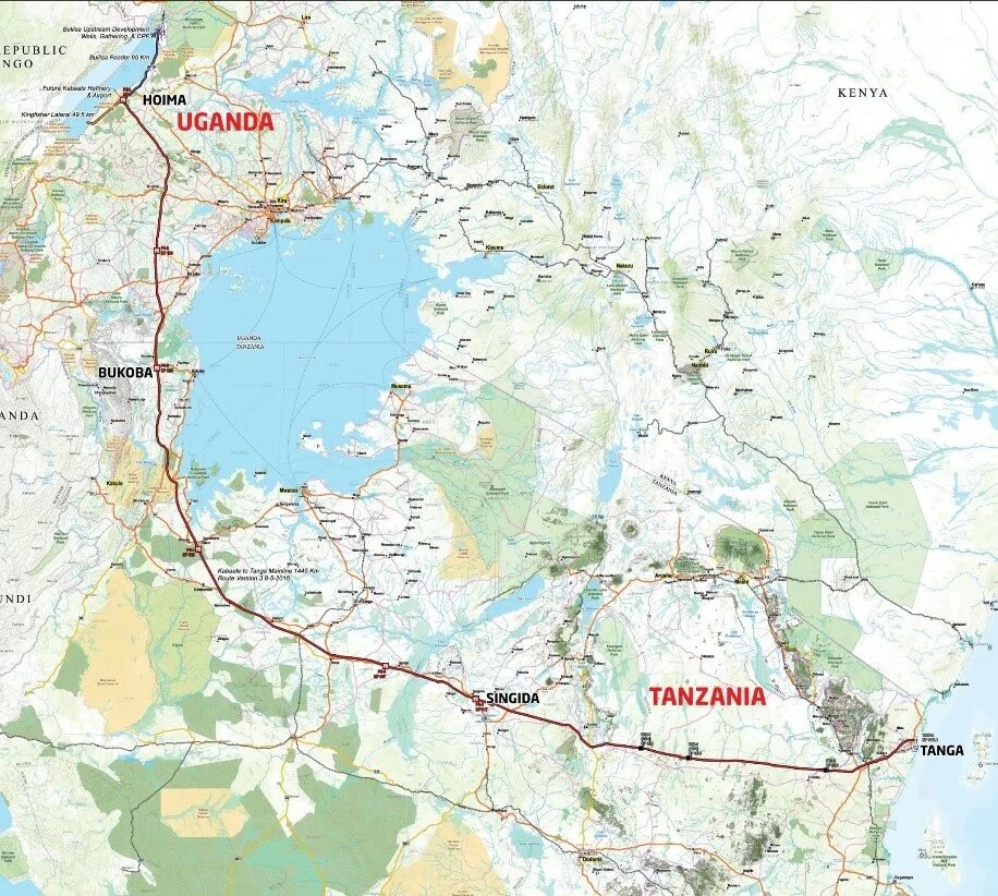 Landkarte - Verlauf der Pipeline von Uganda nach Tansania