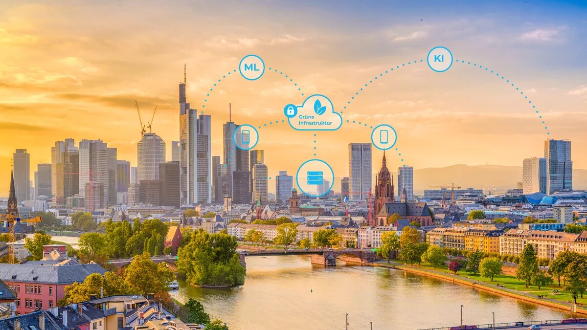 Grafik stellt eine Grüne Cloud in einer Großstadt dar