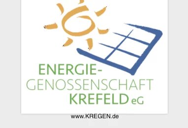 Logo zeigt eine gelbe Sonne und ein blaues Solarmodul sowie den grünen Schriftzug Energiegenosschaft Kefeld eG