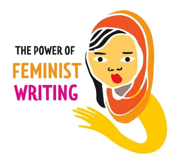 Illustration: Frauenkopf mit Schriftzug - The Power of Feminist Writing