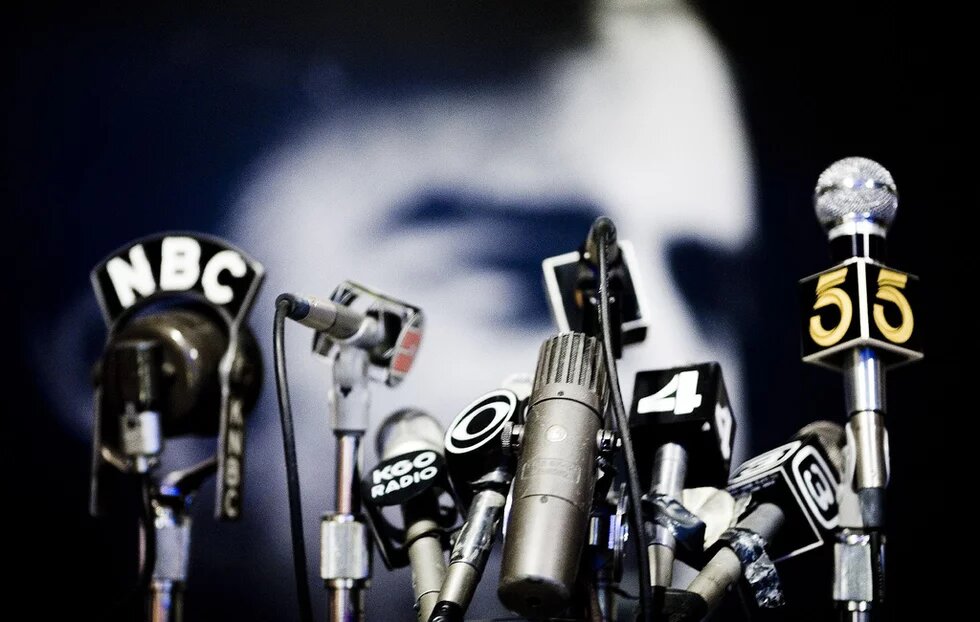 Microphones at a press conference