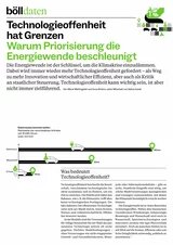 Factsheet Energiewende: Technologieoffenheit hat Grenzen Infoblatt über Grenzen der Technologieoffenheit bei der Energiewende mit Vergleich der Reichweiten von Elektro-, Wasserstoff- und E-Fuel-Autos.